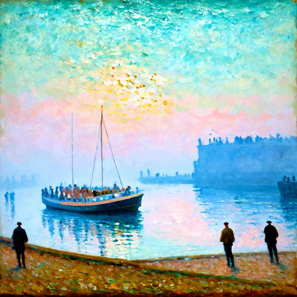 00007-2366305508-_lora_ImpressionismMJ7_1_ ArsMJStyle, Impressionism, The image shows a painting of a boat on the water near a pier with people w.png